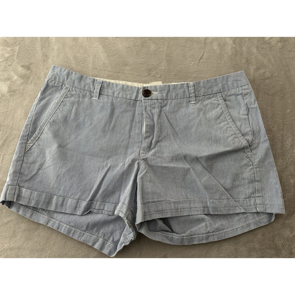 H&M Shorts Womens Size 10 Blue White Striped Chino Cotton Summer Preppy By LOGG